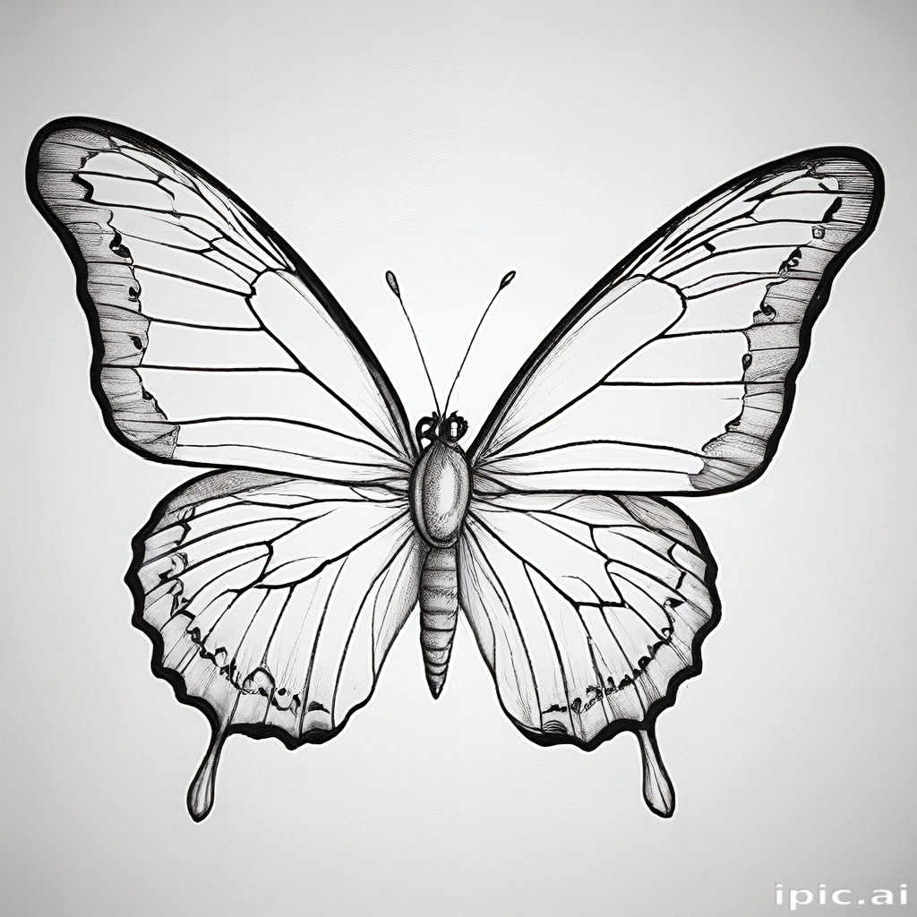 Intricate Black and White Illustration of a Majestic Butterfly with ...