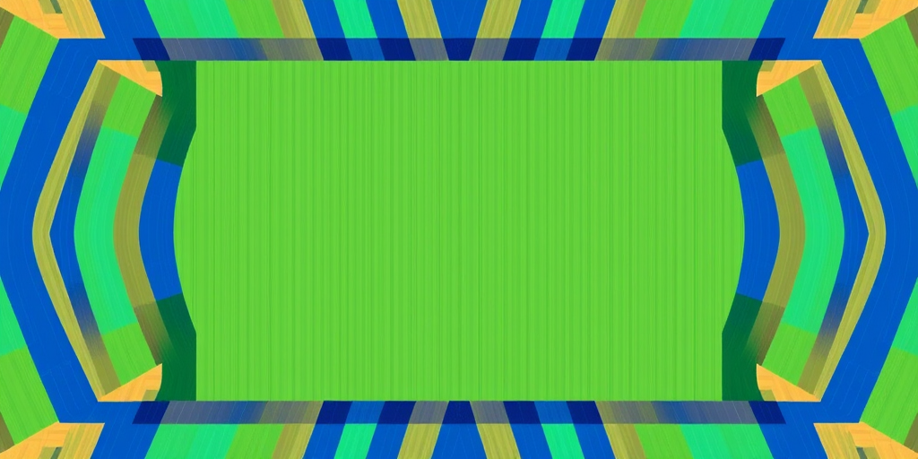Generate an abstract image of a patterned frame with blue and green stripes in the center, using a DSLR camera at f/8 aperture, ISO 100, 50mm lens, shot from a straight-on view with natural lighting to enhance details and color vibrancy.