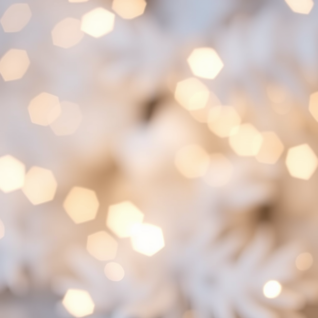 Generate an abstract image featuring soft, shimmering lights and blurred textures resembling festive decorations. Include elements that suggest a holiday atmosphere, with a focus on silver and white tones. Emphasize bokeh effects and a dreamy quality.