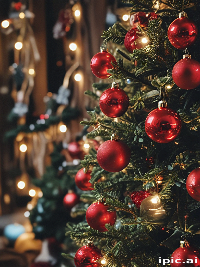 Beautifully Decorated Christmas Tree with Shiny Red Ornaments and ...