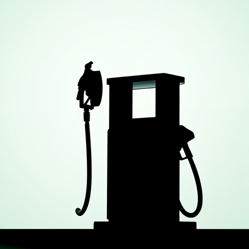 Create a high-resolution image of a green fuel pump silhouette against a minimalistic background, using a DSLR camera with a 50mm lens, aperture set to f/2.8, ISO 100, and a shallow depth of field to emphasize the pump.
