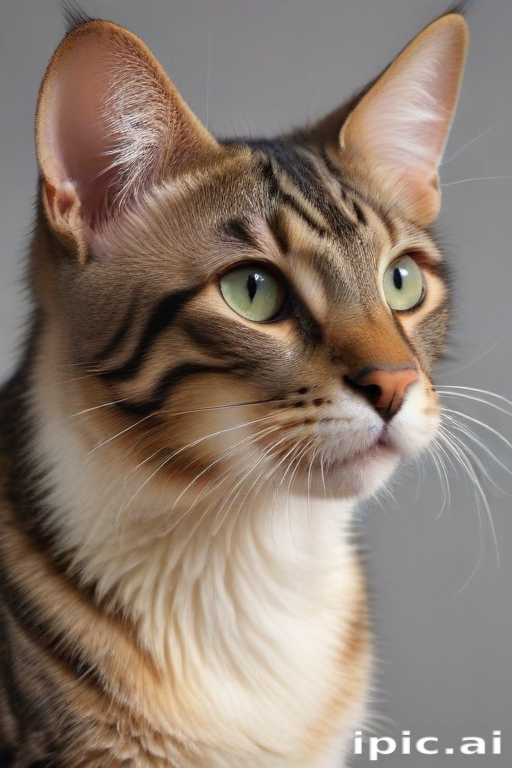 Majestic Close-Up of a Beautiful Tabby Cat with Striking Green Eyes