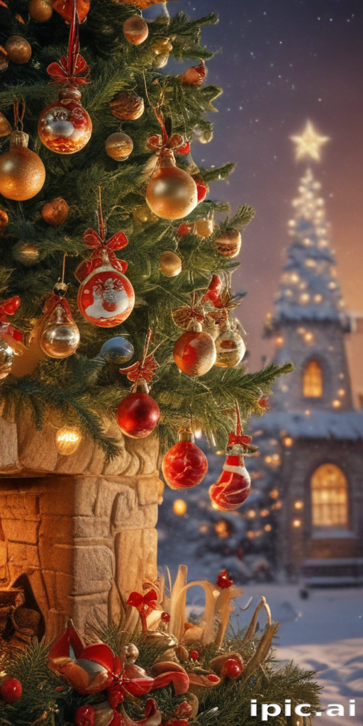 Beautifully Decorated Christmas Tree with Ornaments Against a Winter ...