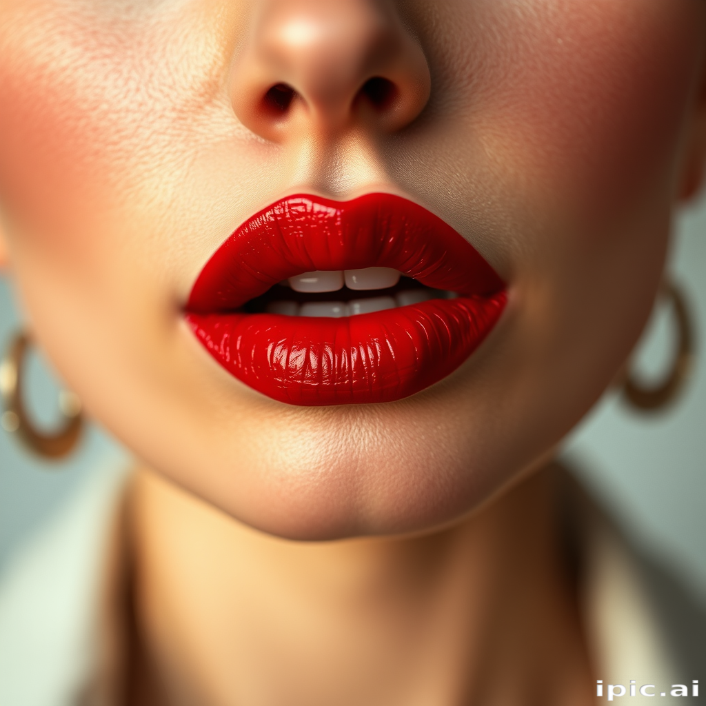 Classic red woman lips with velvet texture, embodying timeless allure and feminine power