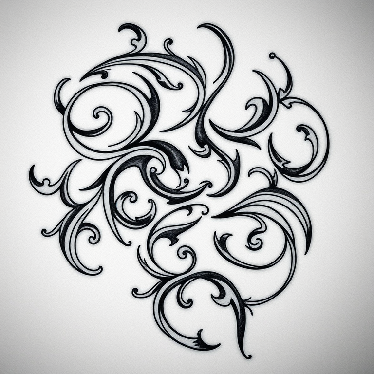Regenerate a detailed tribal tattoo design with intricate swirl patterns, high resolution, camera settings: ISO 100, f/2.8, shutter speed 1/60s, camera view from above, camera style: macro, camera type: DSLR.