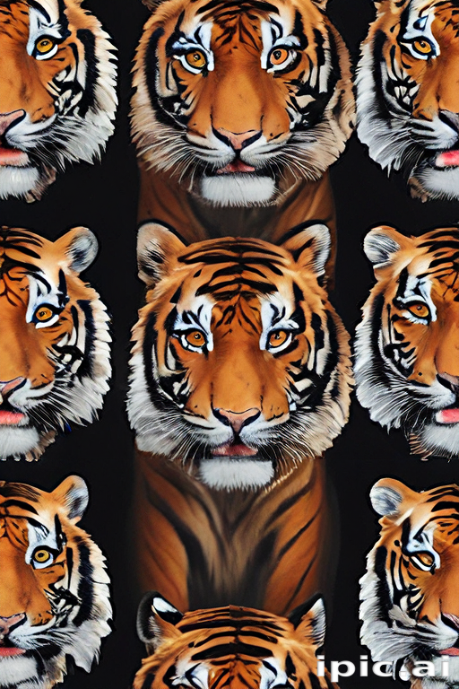 Vibrant Pattern Featuring Majestic Tigers with Striking Expressions and ...