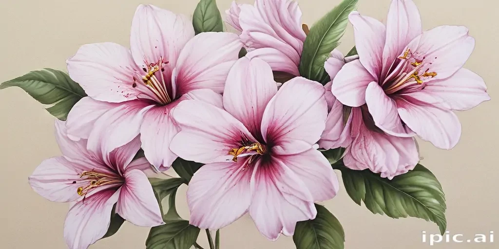Delicate Pink Flowers with Lush Green Leaves in a Serene Arrangement