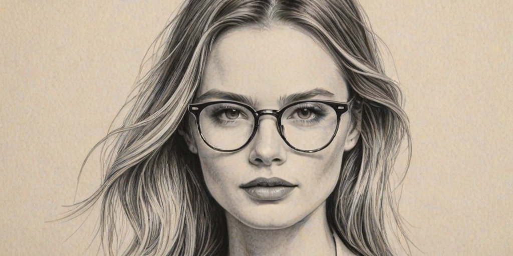 Graceful Behati Prinsloo, pencil sketch, portrait of Dazzling woman 1922s in glasses, hair style beatnik, outline, clear lines, fine lines, 8k