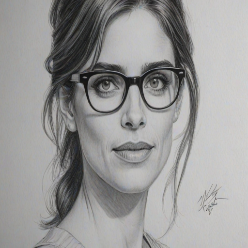 Lovely Amanda Peet, pencil sketch, portrait of Graceful woman 1962s in glasses, hair style beatnik, outline, clear lines, fine lines, 8k
