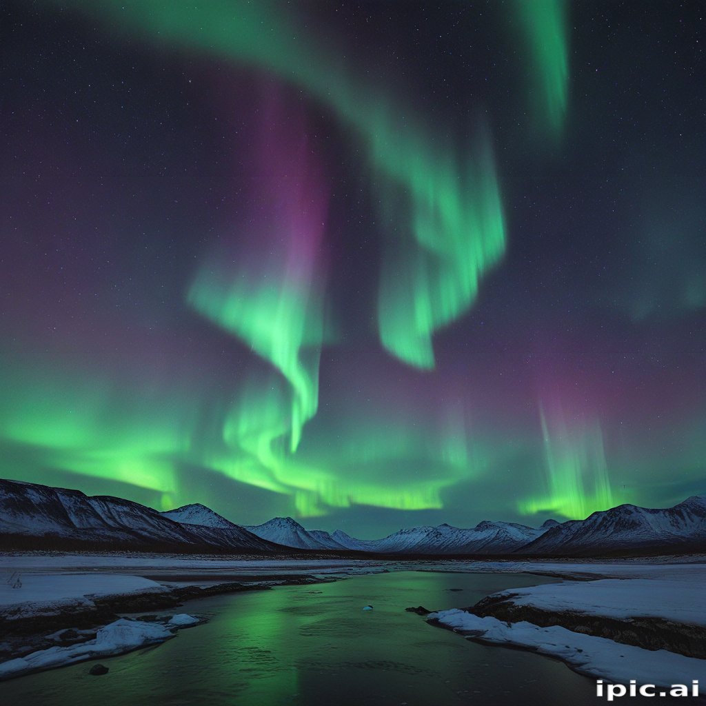 Majestic Northern Lights Dancing Over a Serene Winter Landscape at Night