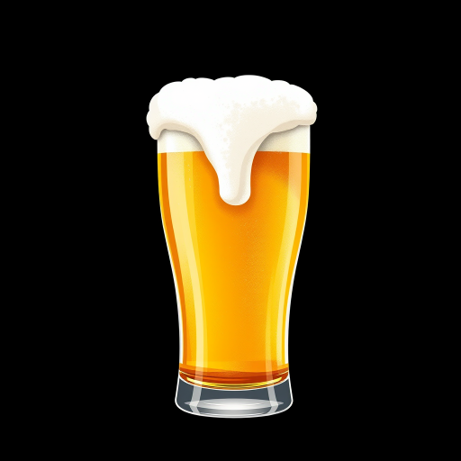 Create an illustration of a frothy beer glass with a golden yellow liquid, thick white foam spilling over the rim, set against a plain black background, using a Canon EOS 5D Mark IV, aperture f/2.8, shutter speed 1/60s, ISO 100, and a slightly elevated angle for a dynamic view.
