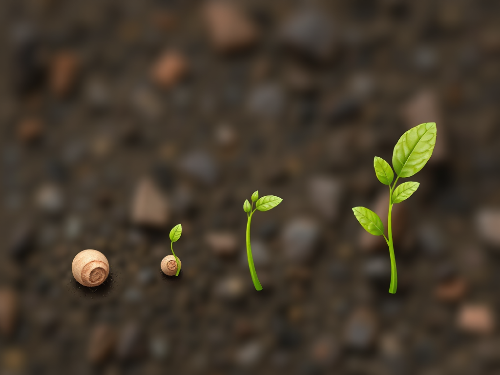 Illustration of the growth stages of a plant from seed to sprout, high-resolution vector style, bright colors, flat design, 300 DPI, DSLR camera settings, 50mm lens, shallow depth of field, overhead view.