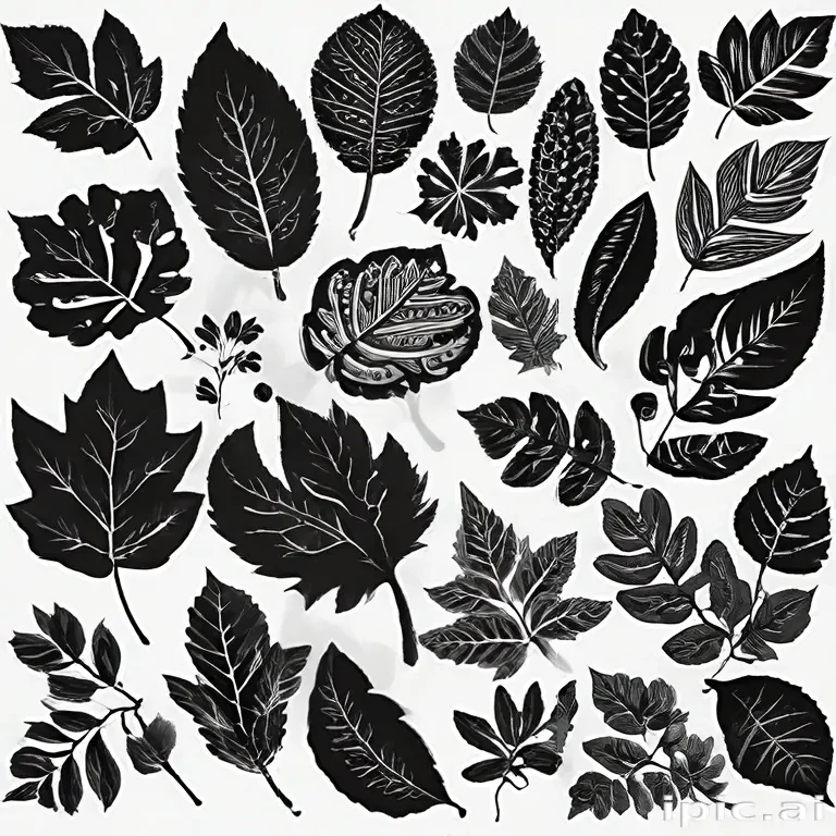 leaves clip art black and white