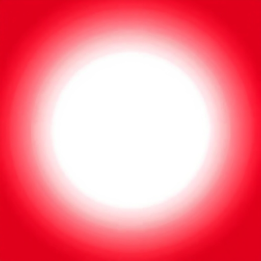Create a smooth gradient circle with a central white core transitioning to deep red at the edges, using a DSLR camera with a 50mm lens, aperture set to f/2.8, shutter speed at 1/100s, and ISO 100 for high clarity and vibrant color depth.