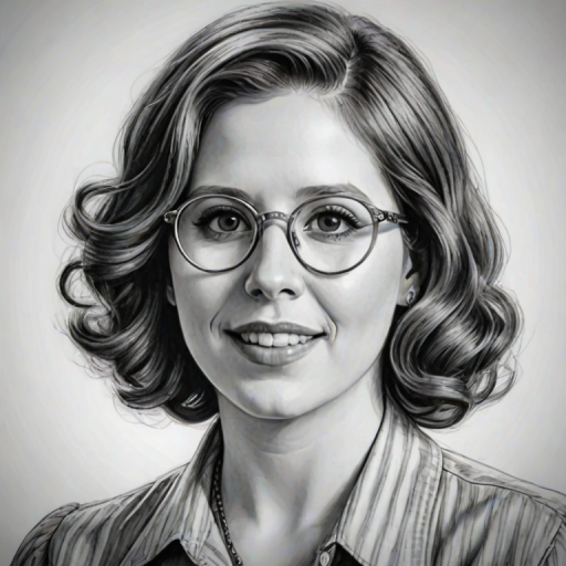 Gorgeous Vanessa Bayer, pencil sketch, portrait of Magnificent woman 1939s in glasses, hair style beatnik, outline, clear lines, fine lines, 8k