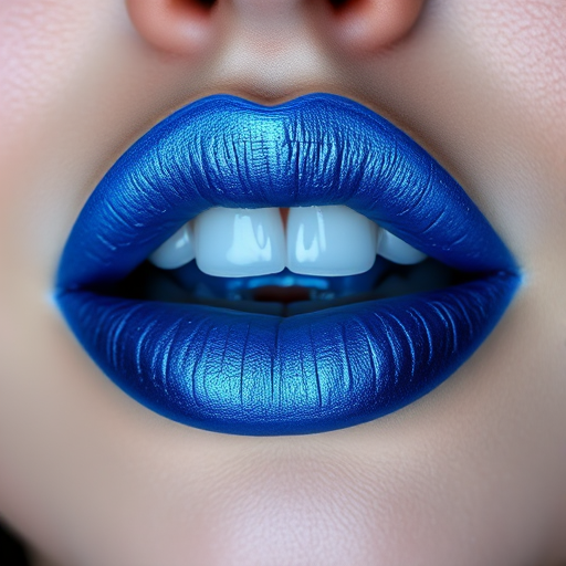 Daring metallic blue "Cosmic Frost" lip stain creates an otherworldly effect on perfectly lined lips, featuring a long-lasting matte formula with holographic undertones