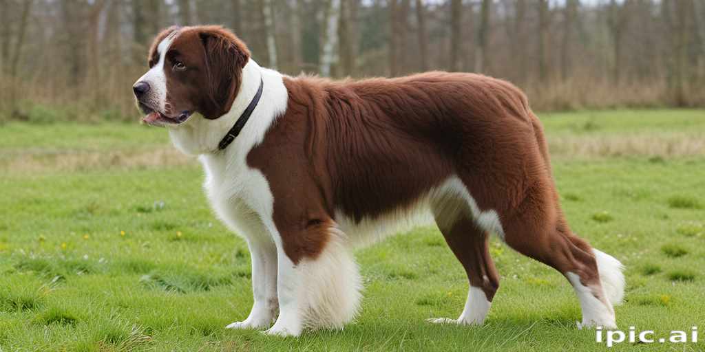 A Majestic Brown and White Dog Standing Proudly in a Scenic Field