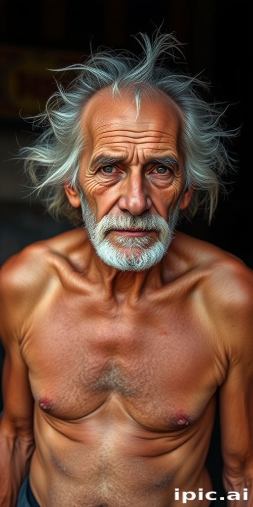 shirtless old man