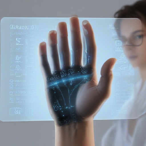 Elictronic ai beautiful tech hand touching an ai word on screen hologram