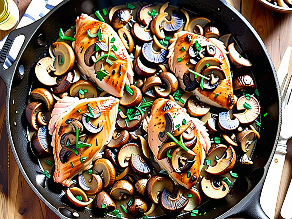 skillet chicken with mushrooms and caramelized onions