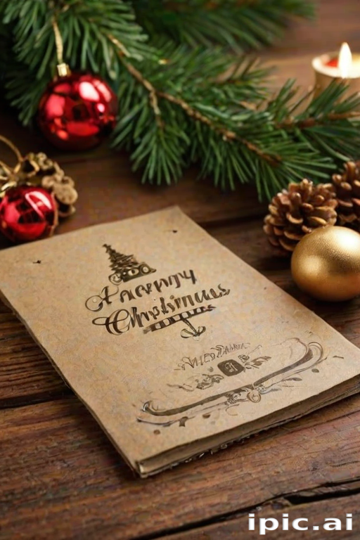 Festive Christmas Greeting Card Surrounded by Ornaments and Pine Branches