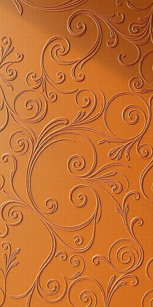 regenerate a high-resolution image of a textured brown wallpaper with intricate swirls, using a Canon EOS R5 with a 50mm f/1.2 lens, aperture set to f/8, ISO 100, shot at a straight-on view in natural lighting.