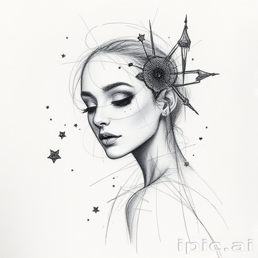 Sketch-style tattoo titled "Artistic Reverie" featuring loose pencil-like strokes and incomplete lines creating an unfinished aesthetic with a mix of detailed and abstract elements