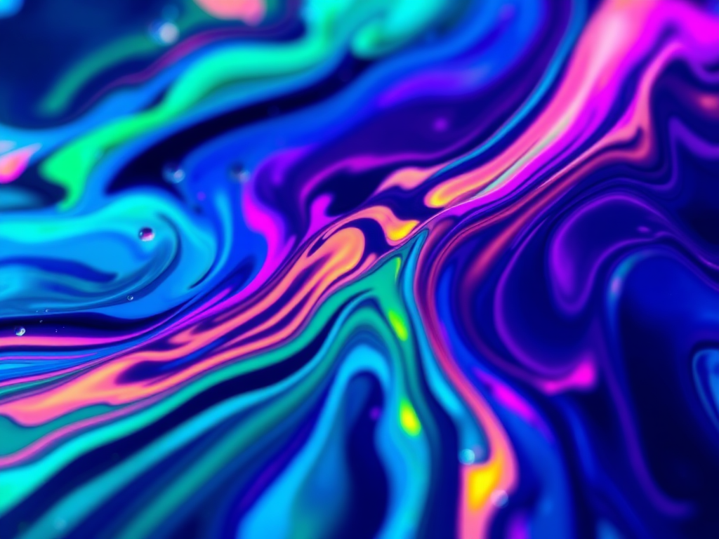 Regenerate a vibrant abstract image of flowing liquid with rainbow colors, macro view, using a high-end DSLR camera, aperture f/2.8, shutter speed 1/100s, ISO 100, with soft lighting to enhance reflections and depth.