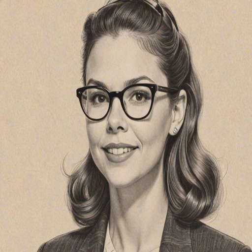 Appealing Sutton Foster, pencil sketch, portrait of Captivating woman 1950s in glasses, hair style beatnik, outline, clear lines, fine lines, 8k