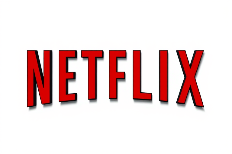 Create an image of the Netflix logo on a white background, shot with a Canon EOS R5 camera at f/2.8 aperture, ISO 100, using a 50mm lens, in a high dynamic range (HDR) style for enhanced clarity and color depth.