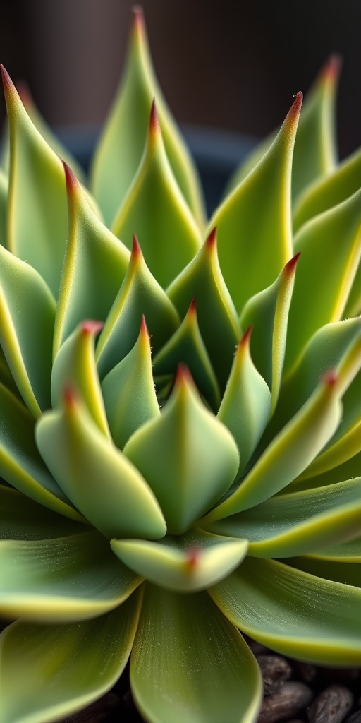 Create a high-resolution digital illustration of a succulent plant with sharp, pointed leaves in various shades of green, using a macro camera setup with a 50mm lens, f/2.8 aperture, and a shallow depth of field for a blurred background effect.