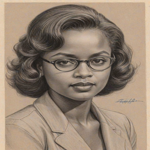 Alluring Anita Hill, pencil sketch, portrait of Resplendent woman 1936s in glasses, hair style beatnik, outline, clear lines, fine lines, 8k