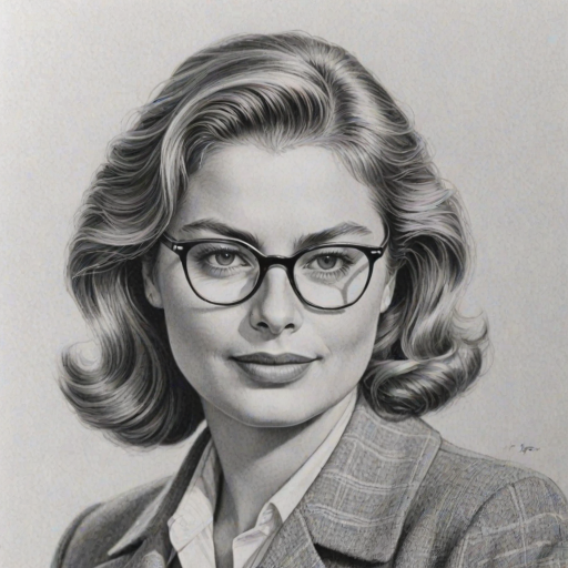 Superb Ingrid Bergman, pencil sketch, portrait of Ravishing woman 1978s in glasses, hair style beatnik, outline, clear lines, fine lines, 8k