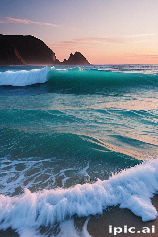 Serene Ocean Waves Gently Lapping Against a Tranquil Beach at Sunset