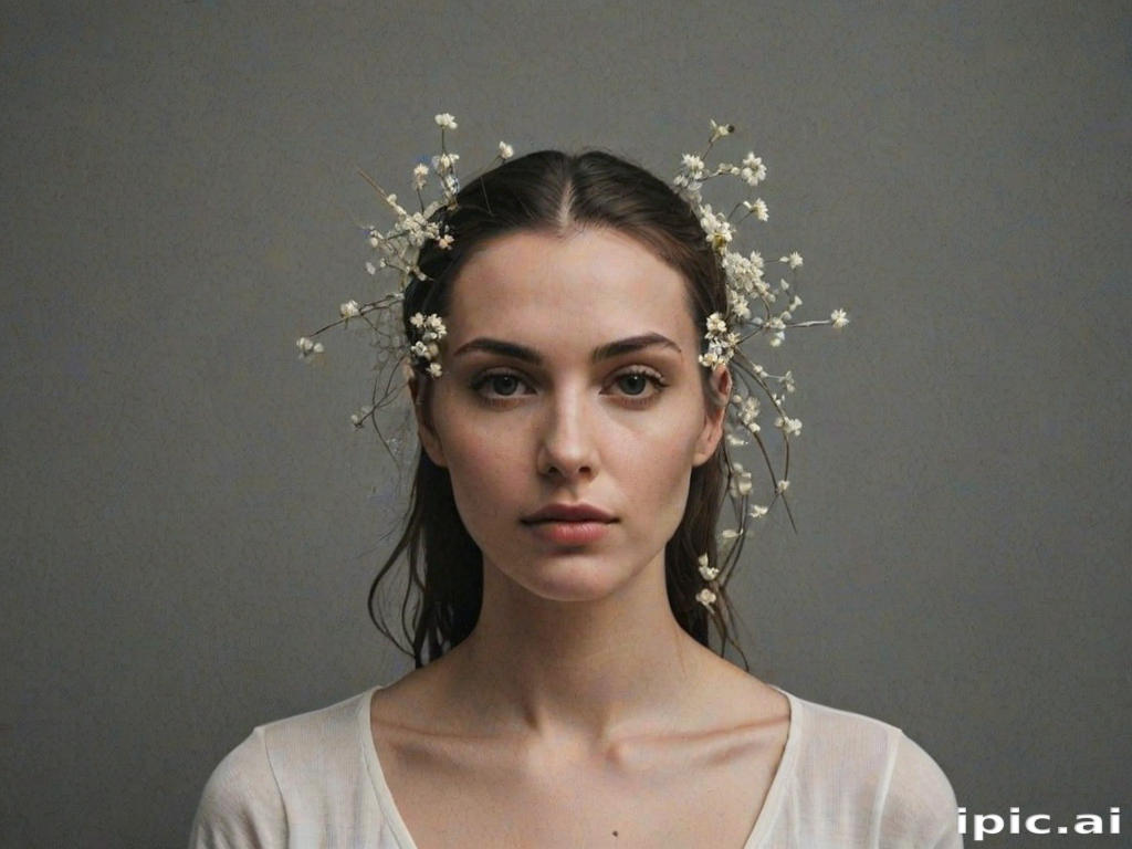 Elegant Portrait of a Young Woman Adorned with Delicate Floral Accents
