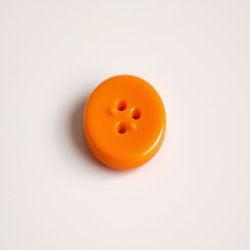 Create an image of a smooth, glossy orange button placed on a neutral background, taken with a DSLR camera at f/2.8, 50mm lens, ISO 100, natural lighting, with a shallow depth of field to emphasize the button's texture.