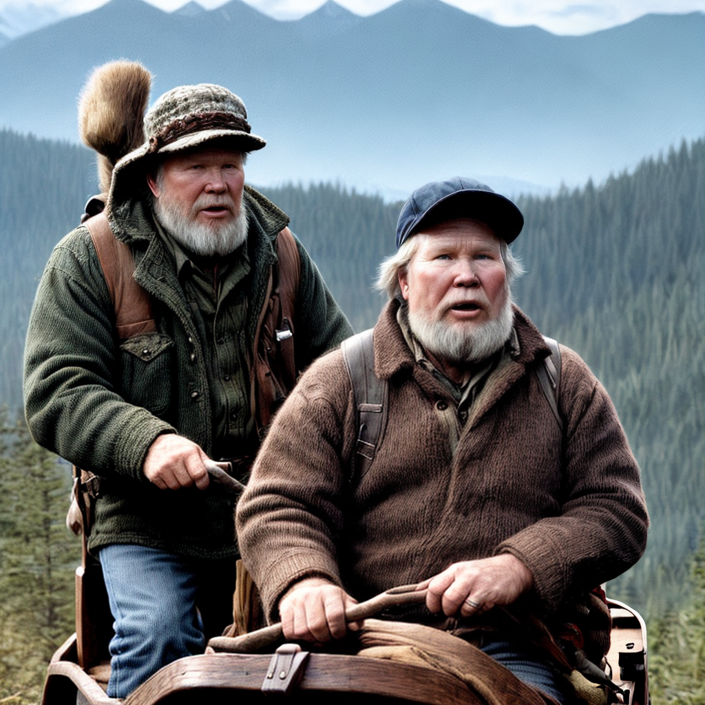 A mountain man from the movie deliverance with a Snat cap on in a sleigh with Ned Beatty saying ho ho ho