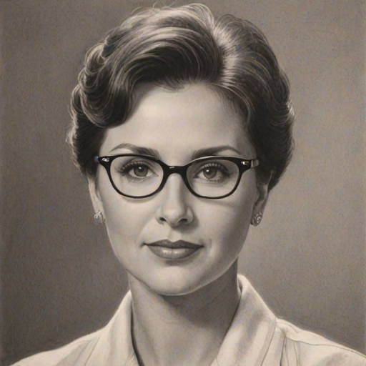 Enticing Joyce Meyer, pencil sketch, portrait of Superb woman 1925s in glasses, hair style beatnik, outline, clear lines, fine lines, 8k