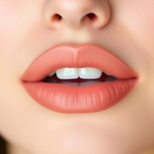 Soft peach matte lips with a subtle ombre effect, emphasizing natural contours and a delicate Cupid's bow, perfect for a fresh-faced daytime look