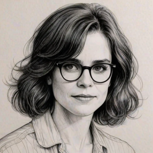 Bewitching Ally Sheedy, pencil sketch, portrait of Bewitching woman 1929s in glasses, hair style beatnik, outline, clear lines, fine lines, 8k