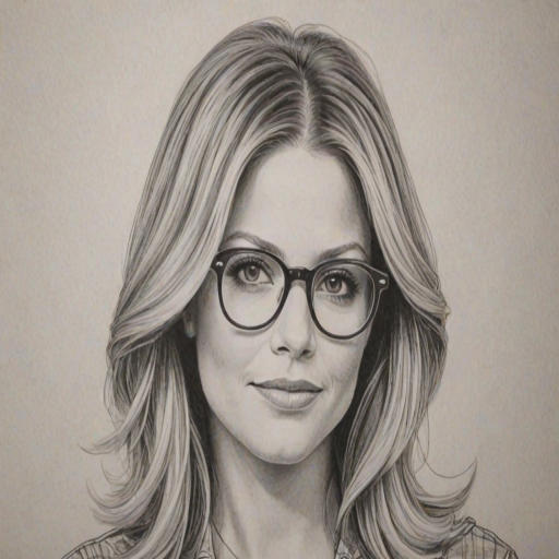 Lovely Candace Cameron Bure, pencil sketch, portrait of Gorgeous woman 1969s in glasses, hair style beatnik, outline, clear lines, fine lines, 8k
