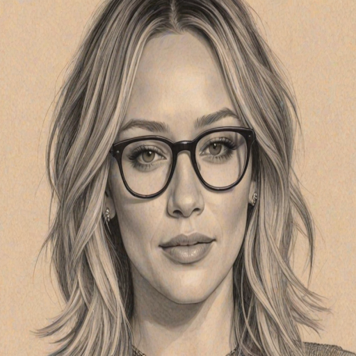 Splendid Hilary Duff, pencil sketch, portrait of Splendid woman 1926s in glasses, hair style beatnik, outline, clear lines, fine lines, 8k