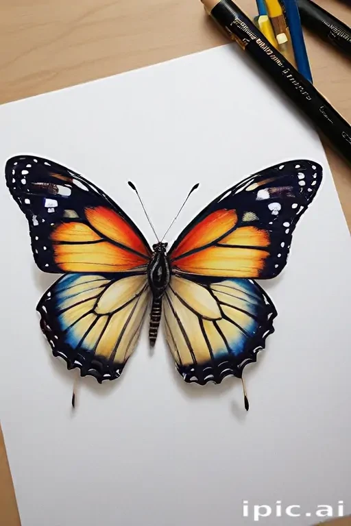 A Stunningly Realistic Butterfly Drawing Showcasing Vibrant Colors and ...