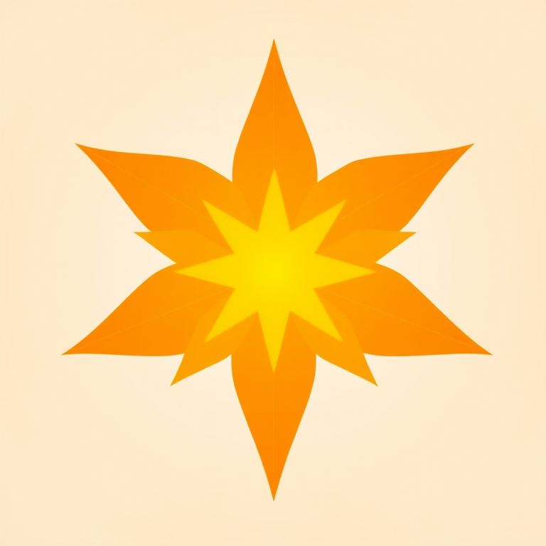 Create a vibrant star graphic with a gradient from deep orange to bright yellow, captured in a high-resolution 50mm lens shot at f/2.8, with a soft-focus background, using a DSLR camera.