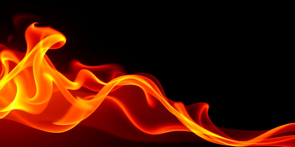 Create a vibrant and dynamic waveform image with fiery flames in shades of orange, red, and yellow against a deep black background, using a DSLR camera with a 50mm lens at f/1.8, ISO 100, shutter speed 1/500s, in high-resolution mode for sharpness and clarity.