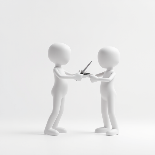 Create a high-resolution image of two minimalist 3D figures, one figure playfully pretending to stab the other in a comical manner, using a DSLR camera with a 50mm lens, aperture set to f/2.8, ISO 100, and a soft studio lighting setup for enhanced detail and depth.