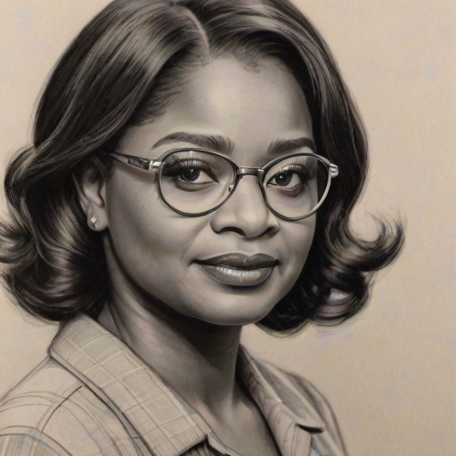 Resplendent Octavia Spencer, pencil sketch, portrait of Gorgeous woman 1931s in glasses, hair style beatnik, outline, clear lines, fine lines, 8k