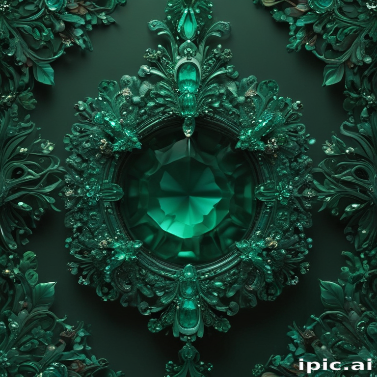 Intricate Emerald Green Design Featuring a Large Central Gemstone Motif