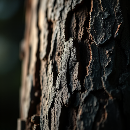 high-resolution close-up of textured bark with dramatic lighting, f/2.8, ISO 100, 50mm lens, macro photography, DSLR camera, focus on intricate details and rich color contrasts