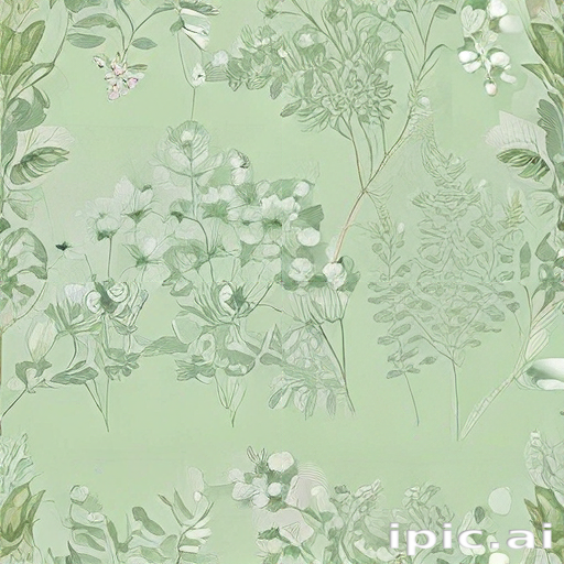 Delicate Botanical Pattern Featuring Lush Greenery and Soft Floral Elements